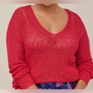 Torrid 2X 18/20 V-Neck Pinkish-Red Open Knit Pullover Swim Cover Up